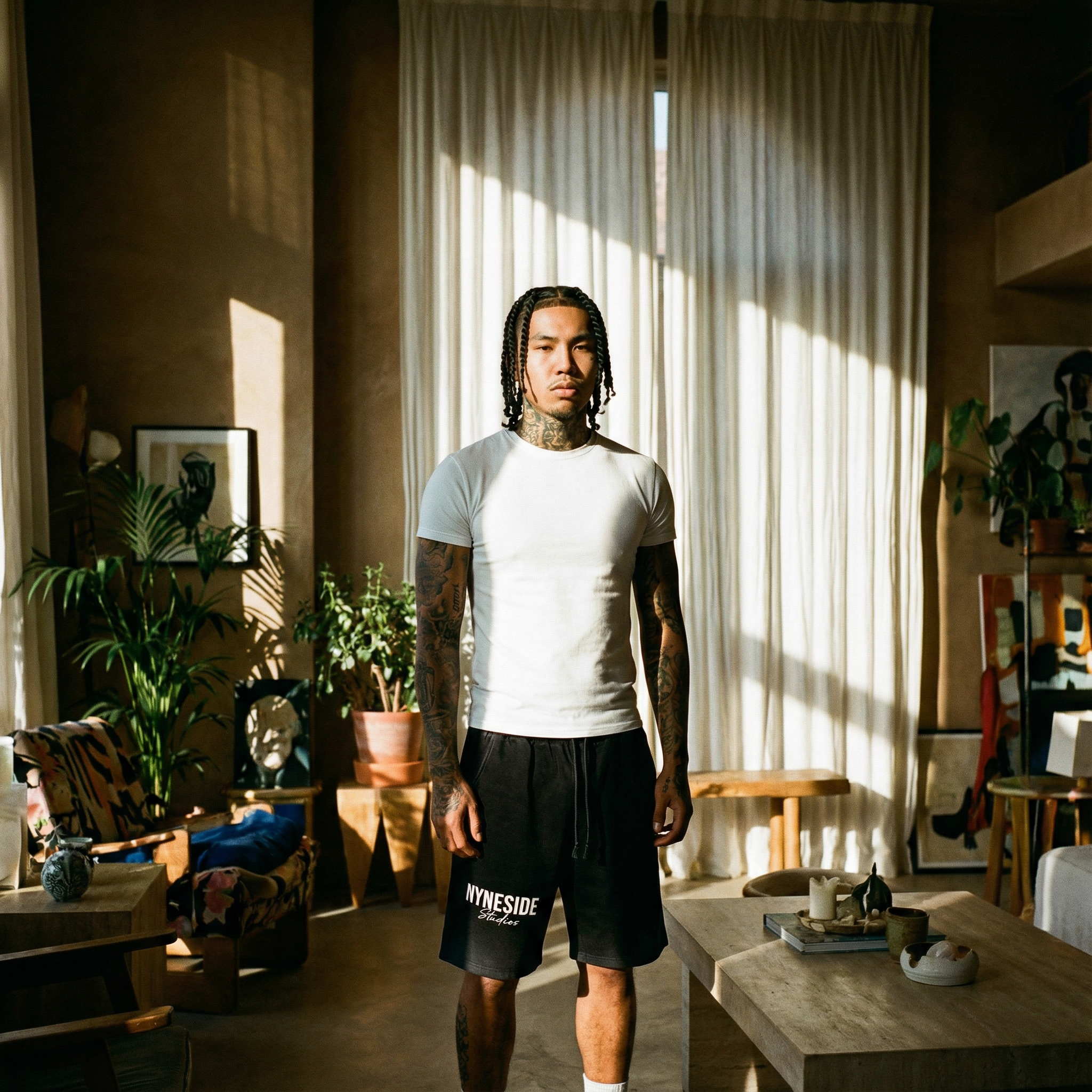 black Nyne Essentials shorts back view casual streetwear UK brand Nyneside Studios