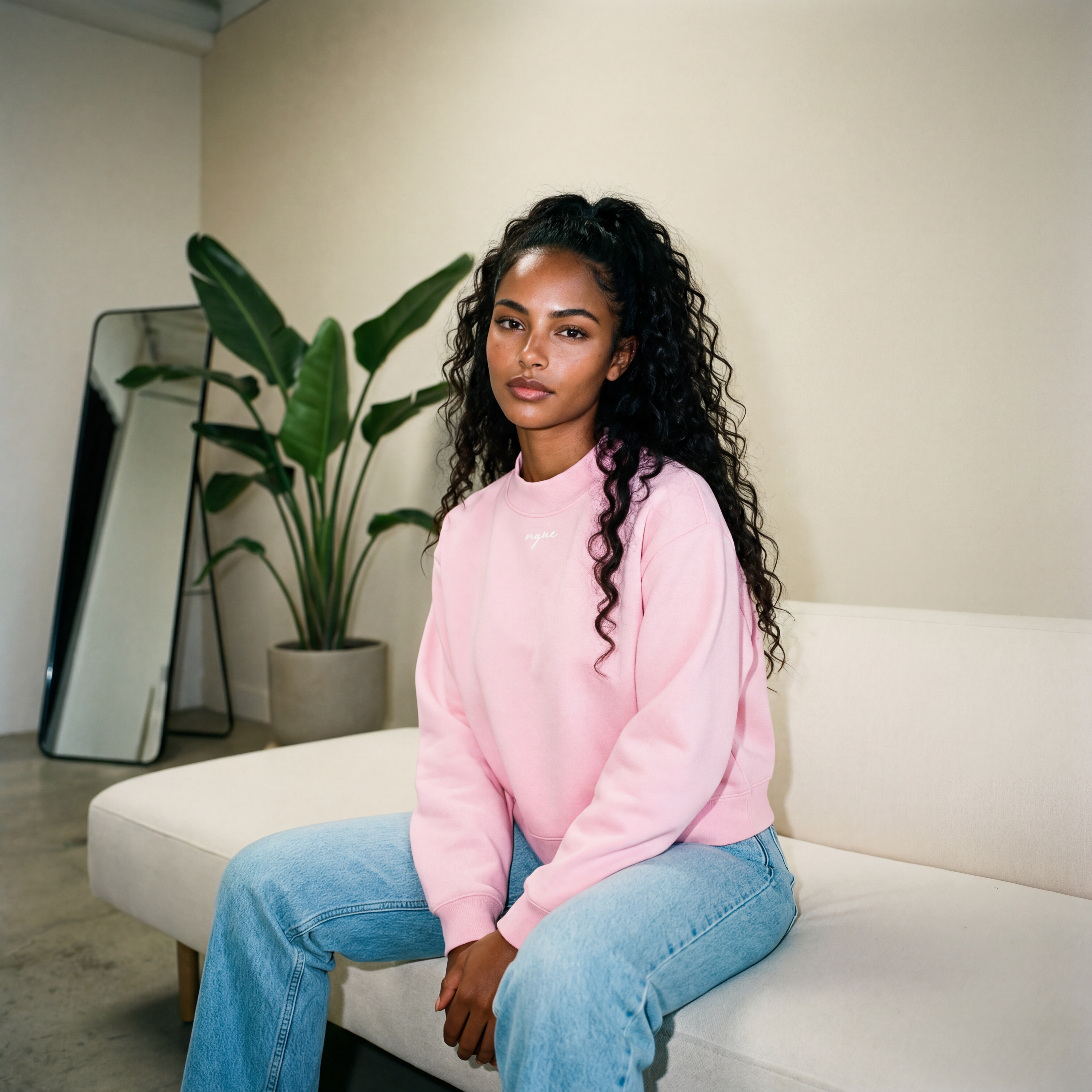 Nyne Essentials crew neck jumper for women, front view, minimalist casual knitwear
